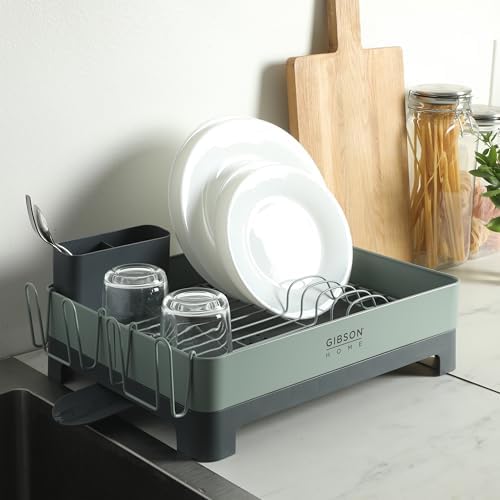 Gibson Home Nestcraft Full Size Rust Resistant Dish Rack with Drain Board and Flatware Caddy - Green - Image 4