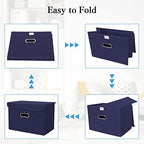 STOREONE Fabric Storage Cube Bins Foldable Organizer Container Collapsible Basket with Lids and Metal Handles, for Home, Bedroom, Closet 6 Pcs (Navy Blue) - Image 6