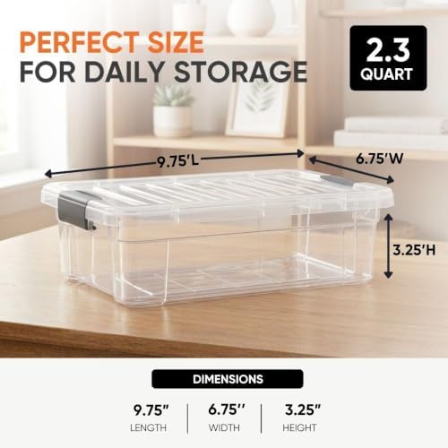 Superio 2.3 Quart Clear Plastic Storage Containers with Lids, Stackable Organizer Bins, BPA-Free Storage Boxes for Home, Office, Dorm & Classroom, 5 Pack - Image 3