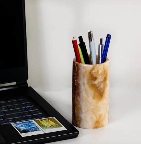 Pen Holder - Toothbrush Holder, Desk Organizer, Makeup Brush Holder, Gift for Home, Kitchen Utensil Holder, Storage Desktop, Onyx Marble, Mini Vase - Image 6