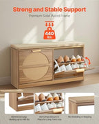 VEVOR Entryway Shoe Storage Bench 38.9" Wide 2-Tier Shoe Bench Rattan - Image 5