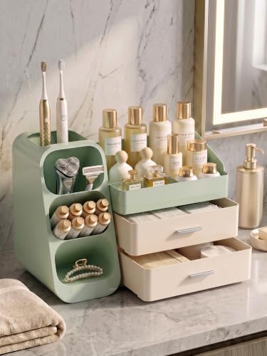 Booklov Large Makeup Organizer for Vanity Countertop, Green Cream - Image 4