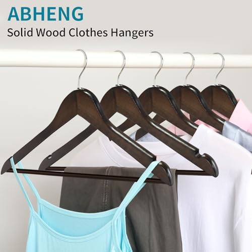 ABHENG 30 Pack Wooden Coat Hangers, 360° Swivel Hook, Suit Hangers with Anti-Slip Notches, for Jackets, Shirts, Dress, Dark Walnut, UAWY0530H - Image 2