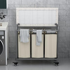 3 Bags Laundry Basket Sorter, Beige 135L Laundry Hamper, Ironing Board - Image 3
