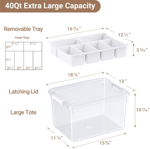 40Qt Stackable Storage Bin with Lid Tray Craft Box Organizer, 1Pack,WH - Image 2