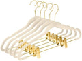 MIZGI Premium Velvet Pants Hangers with Adjustable Clips (Pack of 20) - Slim Skirt Hangers - Non Slip Felt - Ivory/Gold by MIZGI