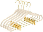 MIZGI Premium Velvet Pants Hangers with Adjustable Clips (Pack of 20) - Slim Skirt Hangers - Non Slip Felt - Ivory/Gold by MIZGI