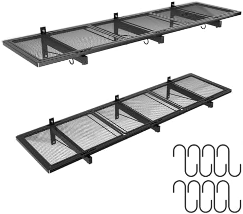 2 Pack Garage Wall Shelving,46"X 12.5" Garage Shelving Wall Mounted,Heavy Duty Garage Storage Rack with 8 Hooks,320 LBS Capacity,Black Metal Floating Organizer Shelves for Warehouse (2) by WelcometoOYENBBOI