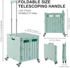 MACOPRO Folding Utility Cart Portable Rolling Crate Handcart Shopping Trolley Collapsible Tool Box, with Lid, Basket on 4 Rotate Wheels, for Grocery, Office, Teacher, Travel Shop Move Luggage (Green) - Image 4