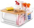 Hudgan 2 in 1 Acrylic Trash Bag Dispenser Under Sink, Garbage Bags Holder with Stackable Bamboo Top for Kitchen, Pantry, Laundry Room by HUDGAN