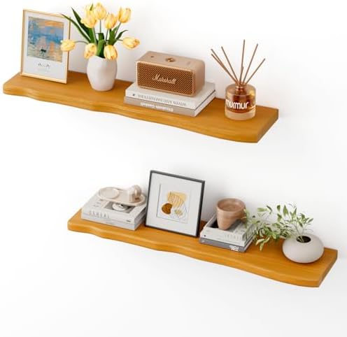 Organic Wavy Edge Floating Shelves,Hidden Brackets,2 Pack 36 in by Unknown