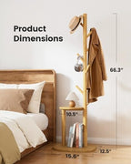 Pipishell Solid Wood Freestanding Coat Rack with 8 Hooks & Shelves, Natural - Image 5