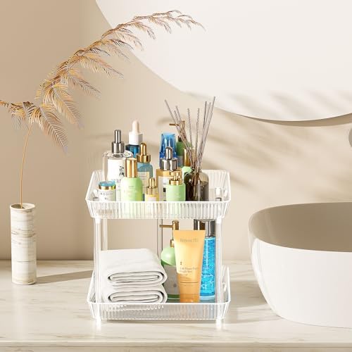 3 Tier Lazy Susan Bathroom Countertop Organizer, 360° Clear Rotating Square Storage Tray, Cosmetics and Perfume Organizer, Spinning Storage Tray Vanity Organizer Shelf for Bathroom Cabinet, Kitchen - Image 3