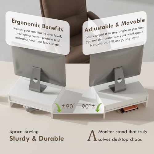 LAPTAIN Monitor Stand Riser, Adjustable Monitor Stand, 2 Drawers, White - Image 5