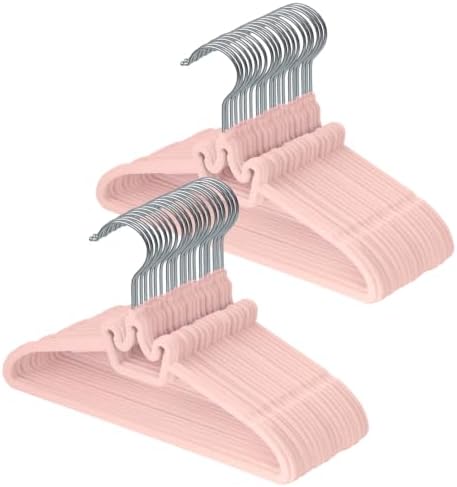 ManGotree 12.6" Kids Velvet Hangers Non-Slip Baby Hangers 48 Pack Pink by ManGotree