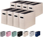 8 Packs Letter Size File Organizer, File Folders Organizer, Fabric Storage Box, Collapsible Paper Organizer with Metal Handle, Smooth PVC Rails, Only Box (Beige) by ComfortKeeper