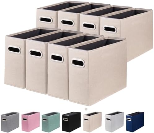 8 Packs Letter Size File Organizer, File Folders Organizer, Fabric Storage Box, Collapsible Paper Organizer with Metal Handle, Smooth PVC Rails, Only Box (Beige) by ComfortKeeper