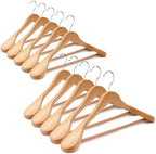 Wooden Suit Hangers 10 Pack - Heavy Duty Wide Shoulder Hangers With Non Slip Pants Holder for Men, Women, Coats, Jackets (Natural) by Uinicor