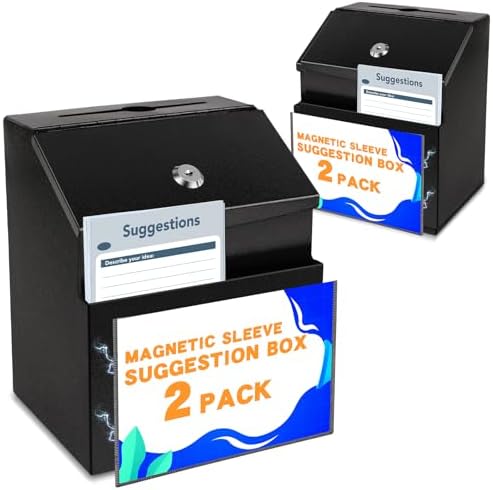 Suggestion Boxes with Magnetic Sign Holder, 2 Pack Donation Boxes by LINSIRON