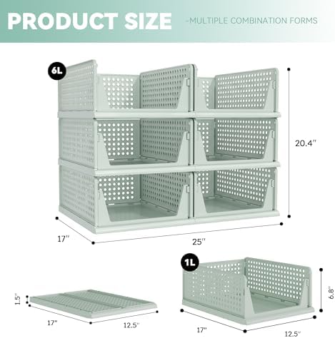 Pinkpum Green Boy Closet Organizers and Storage Stackable Plastic Drawer Basket for Clothing Stackable Storage Bins Shelf Storage Container for Rv Closet Wardrobe Bedroom Bathroom Playroom Man 6 Pack - Image 3