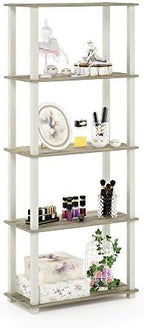 Furinno Turn-N-Tube 5-Tier Multipurpose Shelf / Display Rack / Storage Shelf / Bookshelf, Square Tubes, Sonoma Oak/White by Furinno-FitsYourSpaceFitsYourBudget