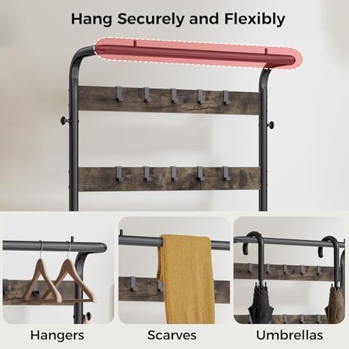 Hall Tree with Bench and Shoe Storage, 4-in-1 Entryway Organizer with 10 Hooks and Storage Shelf,Coat Rack Freestanding with 2-Tier Storage Shelf for Living Room, Bedroom Gray - Image 5