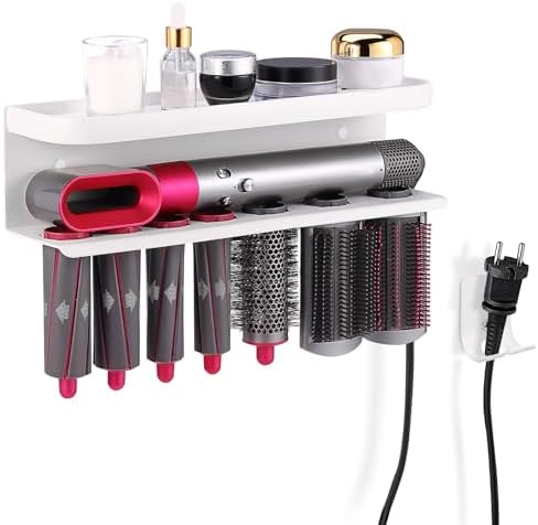 Wall Mount Holder for Dyson Airwrap Styler, White Storage Rack Organizer for Hair Curling Iron and Attachments, No-Drill Installation, NOT compatible with 2x (HS09) by Providemorechoicesforyour