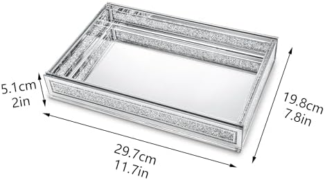 Crush Diamond Mirror Perfume Tray, Silver Glass Mirror Trays for Vanity - Image 2