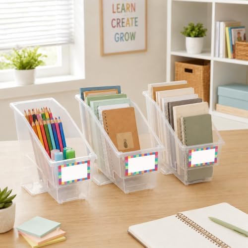 gisgfim 6 Pcs Non-Tip Book Bins with Stabilizer Wings (Clear) - Image 5