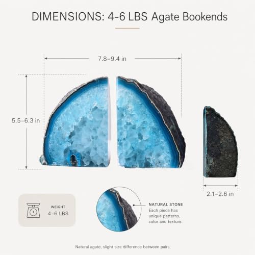 AMOYSTONE Teal Agate Bookends, Decorative Sturdy Book Ends for Study Shelf - Image 6