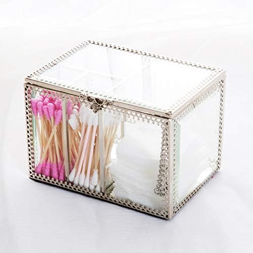 Vintage Golden Glass Lidded Box Qtip Holder Dispenser Jewelry and Cosmetic Makeup Organizer for Cotton Ball, Cotton Swab, Q-Tips, Cotton Pad, Makeup Brush, Cosmetics, Jewelry - Image 6