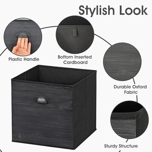 homyfort Faux Wood Grain Cube Storage Organizer Bins, 12x12 Inch Storage Cubes, Closet Cloth Baskets Box for Shelves, Set of 6 - Image 5