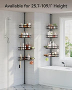 YASONIC Corner Shower Caddy Tension Pole, 25.7-109.1in Adjustable Shower Shelves, Rust-Resistant Shower Organizer, No-Drill 3-Step Installation, Bathroom Shelves for Renters & Family, Black - Image 2