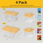 FELIZHOUSE 4 Pack Trash Bag Holder with Bamboo Lid, Stackable Garbage Bag Dispenser Under Sink, Storage Organizer for Kitchen, Laundry, Pantry (S+S+M+L) - Image 2