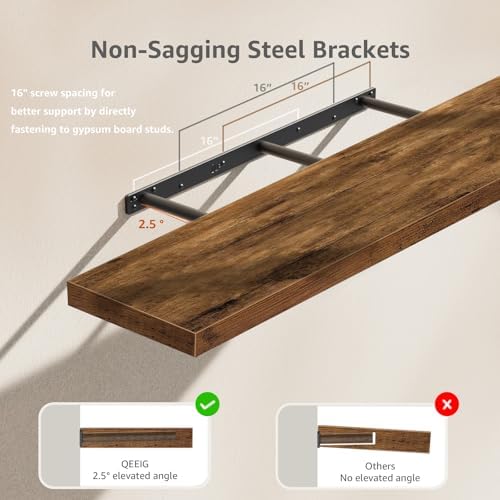 QEEIG Extra Long Floating Shelves for Wall (Brown, Set of 2, 47.2") - Image 4