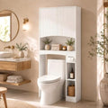 VINGLI Over-the-Toilet Storage Cabinet, 31.5" W White Bathroom Space Saver with Fluted Curved Doors, Adjustable Shelf, Reversible Side Shelving, Toilet Paper Holder and Anti-Tip Kit by VINGLI