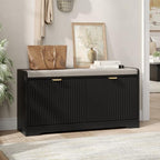 Maupvit 39.4" Fluted Shoe Bench with Storage, Narrow Entryway Bench, Black - Image 6