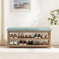 Zihanhome Shoe Rack Bench with Cushion, 2 Tier Solid Wood Storage Bench, Mid-Century Modern Shoe Bench for Entryway, Hallway, Closet, Front Door Entrance, Foyer (Teal, 46.5") by Zihanhome