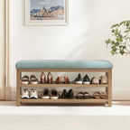 Zihanhome Shoe Rack Bench with Cushion, 2 Tier Solid Wood Storage Bench, Mid-Century Modern Shoe Bench for Entryway, Hallway, Closet, Front Door Entrance, Foyer (Teal, 46.5") by Zihanhome