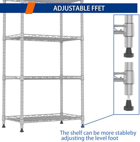 REGILLER 5-Wire Shelving Metal Storage Rack Adjustable Shelves,Standing Storage Shelf Units for Laundry Bathroom Kitchen Pantry Closet(Silver,11.8" D x 21.2" W x 53.5" H) - Image 6