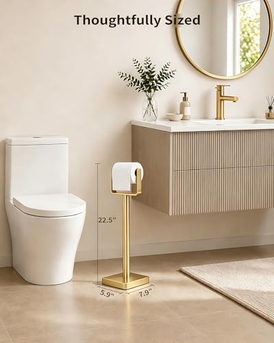 YUMORE Toilet Paper Holder Stand with Weighted Base, Brushed Gold - Image 2
