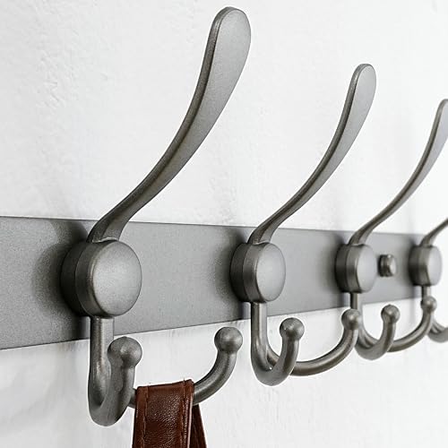 Dseap Coat Rack Wall Mount - 38” Long 10-Tri-Hooks Heavy Duty Coat Hanger Rail Wall Hooks for Hanging Coats Hats Clothing Clothes Purse Mudroom Entryway, Gray, Pack of 2 - Image 2