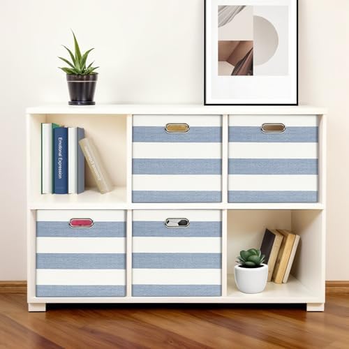 13 x 13 x 13 Inch Linen Stripe Storage Cubes for Home Organizing, Pack of 4 - Image 6