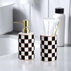 Bathroom Toothbrush Holder Set, Ceramic Checkered Soap Dispenser and Tooth Brush Holder Set, Modern Bathroom Accessories Sets Countertop, Black and White Checkered Bathroom Decor Set (Black) - Image 3