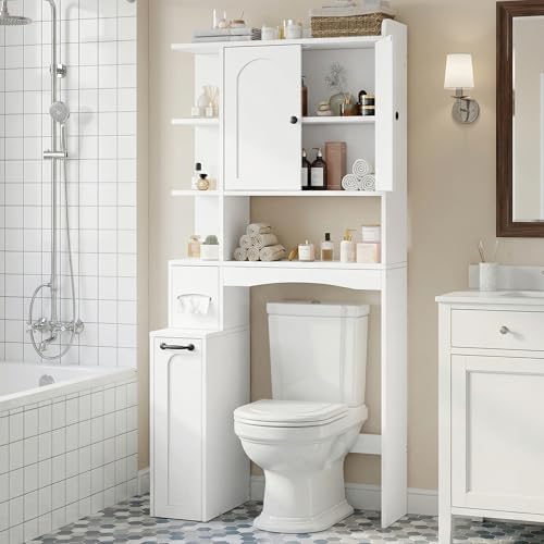 Einhomn Over The Toilet Storage Cabinet with Pulley & Arched Doors, White - Image 3