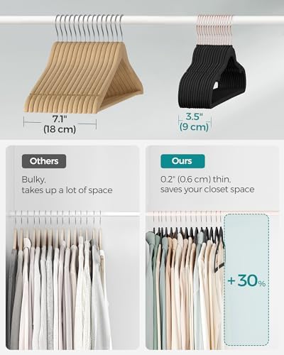 SONGMICS Velvet Hangers 50 Pack, Non-Slip with Rose Gold-Colored Swivel Hooks, Slim Space-Saving for Closet, Heavy-Duty, Black UCRF026B50 - Image 4