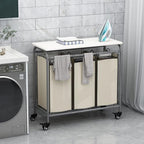 3 Bags Laundry Basket Sorter, Beige 135L Laundry Hamper, Ironing Board - Image 2