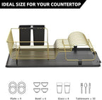 Buruis Dish Drying Rack for Kitchen Countertop, Large Capacity Gold Stainless Steel Dish Drainer with Anti-Slip Rubber Feet, Removable Drain Board and Utensil Holder (Black Tray) - Image 4