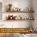 Dreamland Floating Shelves for Wall, Rustic Walnut Floating Shelves for Bathroom|Bedroom|Kitchen, Deep Wall Mounted Book Shelf, Wood Storage Display Shelf for Home Decor, Set of 2 - Image 4