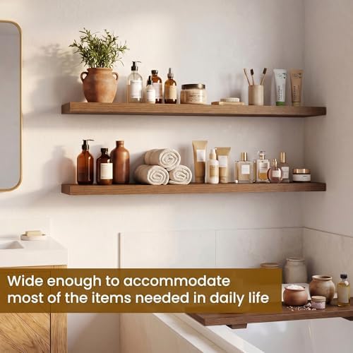 Dreamland Floating Shelves for Wall, Rustic Walnut Floating Shelves for Bathroom|Bedroom|Kitchen, Deep Wall Mounted Book Shelf, Wood Storage Display Shelf for Home Decor, Set of 2 - Image 4
